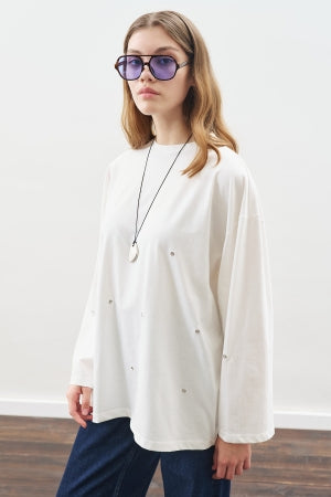 Snap Detail T-Shirt Ecru