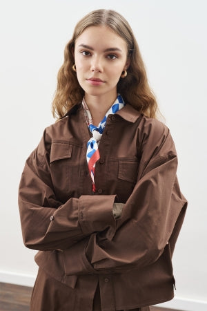 Stitch Detail Bomber Shirt Brown