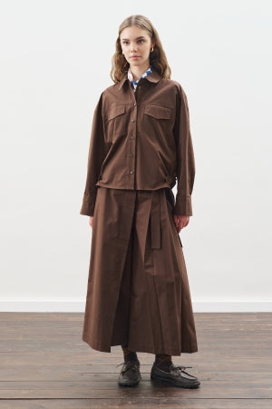 Stitch Detail Bomber Shirt Brown