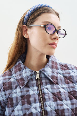 Quilted Jacket With Balloon Sleeves Plaid Patterned