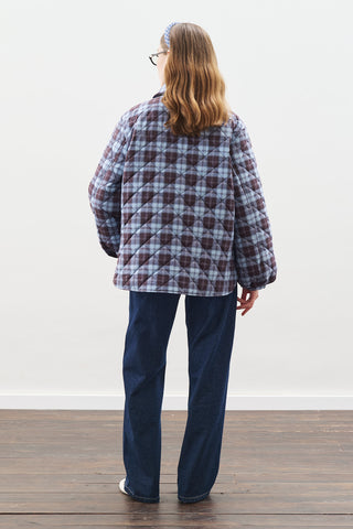 Quilted Jacket With Balloon Sleeves Plaid Patterned