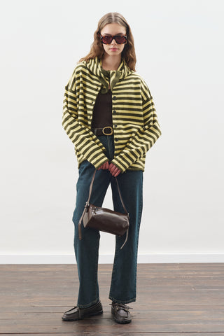 ATKI DETAYLI ÇİZGİLİ HIRKA YEŞİL