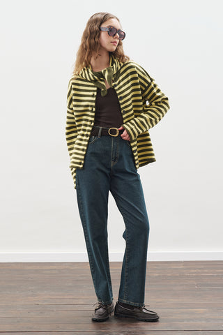 ATKI DETAYLI ÇİZGİLİ HIRKA YEŞİL