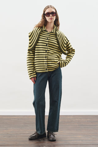 ATKI DETAYLI ÇİZGİLİ HIRKA YEŞİL