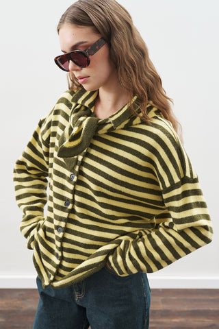 ATKI DETAYLI ÇİZGİLİ HIRKA YEŞİL