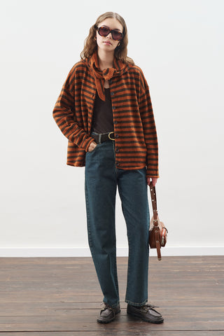 Striped Cardigan With Scarf Detail Brown