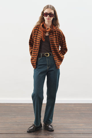 Striped Cardigan With Scarf Detail Brown