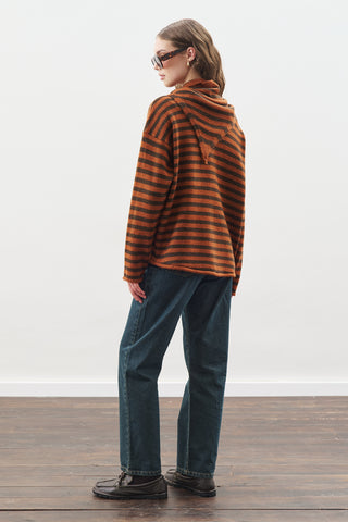 Striped Cardigan With Scarf Detail Brown