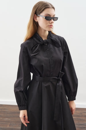 Tie Neck Dress Black