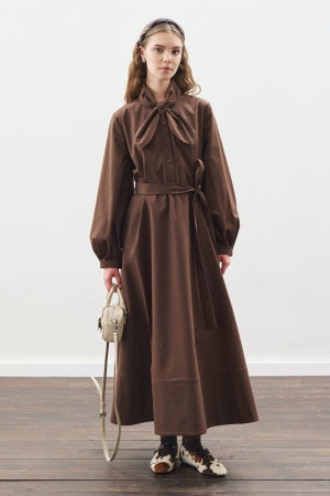 Tie Neck Dress Brown