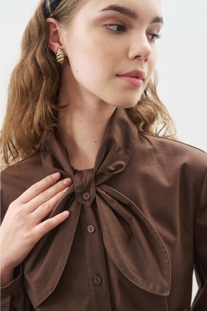 Tie Neck Dress Brown