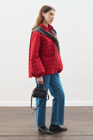 Quilted Jacket With Balloon Sleeves Red