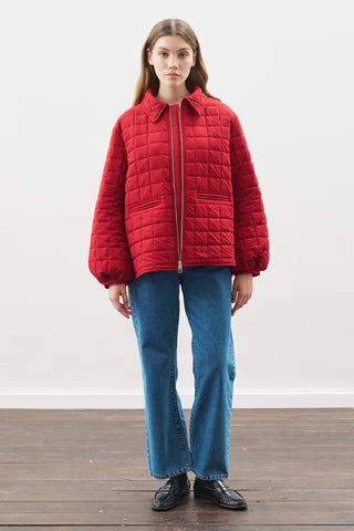 Quilted Jacket With Balloon Sleeves Red