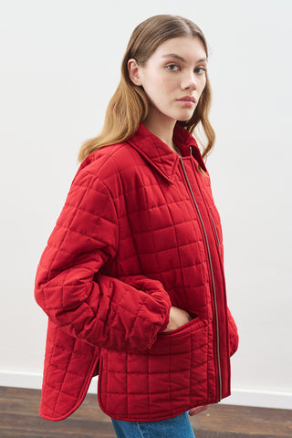 Quilted Jacket With Balloon Sleeves Red