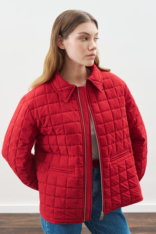 Quilted Jacket With Balloon Sleeves Red