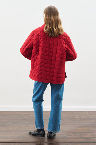 Quilted Jacket With Balloon Sleeves Red