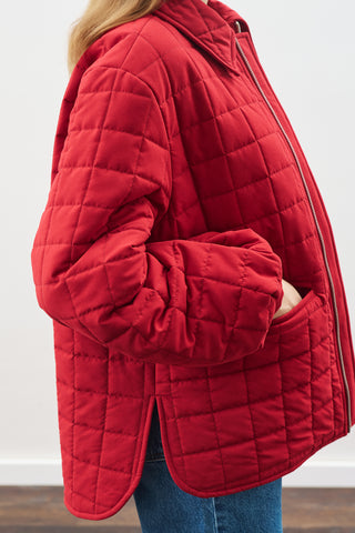 Quilted Jacket With Balloon Sleeves Red