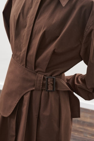 Pleated Belted Dress Brown