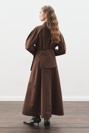 Pleated Belted Dress Brown