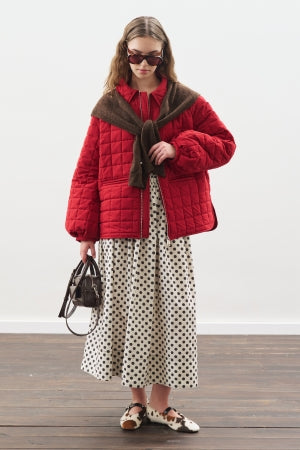 Polka Dot Gathered Skirt Ecru