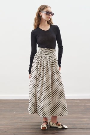 Polka Dot Gathered Skirt Ecru