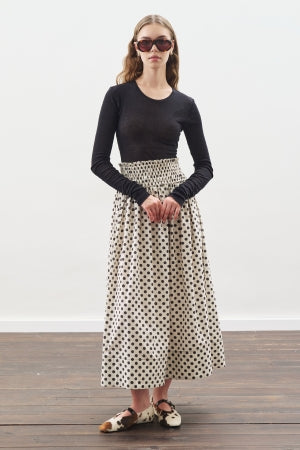 Polka Dot Gathered Skirt Ecru
