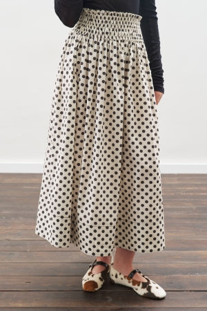 Polka Dot Gathered Skirt Ecru