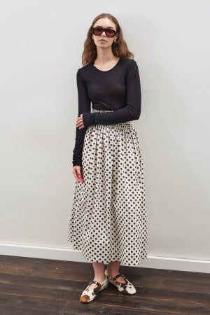 Polka Dot Gathered Skirt Ecru