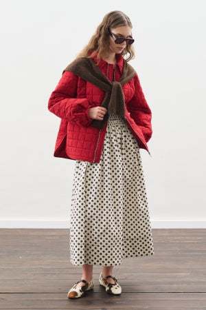 Polka Dot Gathered Skirt Ecru