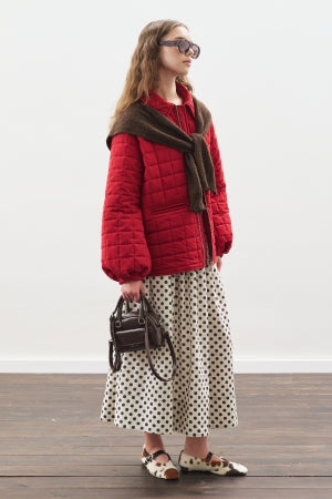 Polka Dot Gathered Skirt Ecru