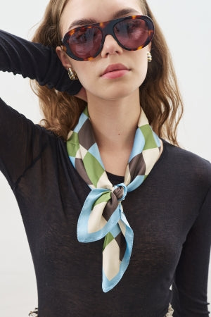 Patterned Mid Size Satin Scarf Check