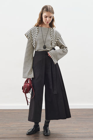 Striped T-Shirt With Scarf Detail Black