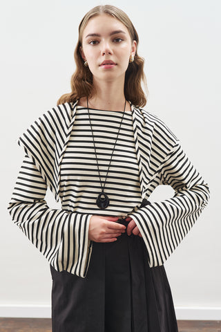 Striped T-Shirt With Scarf Detail Black