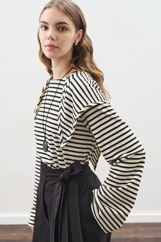 Striped T-Shirt With Scarf Detail Black