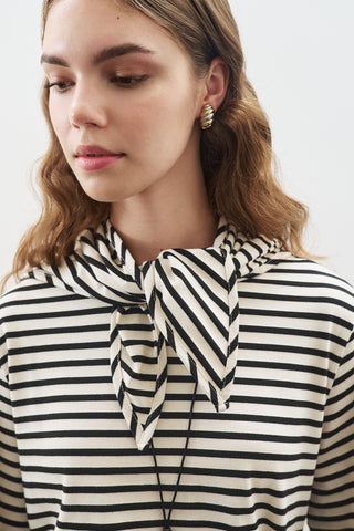 Striped T-Shirt With Scarf Detail Black