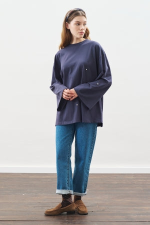 Snap Detail T-Shirt Navy Blue