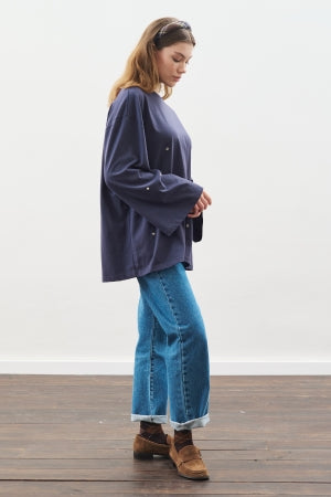 Snap Detail T-Shirt Navy Blue