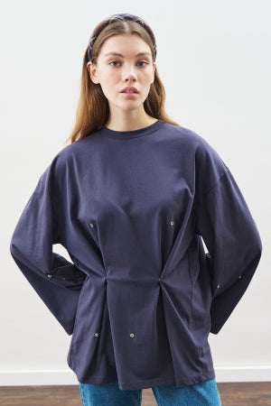 Snap Detail T-Shirt Navy Blue