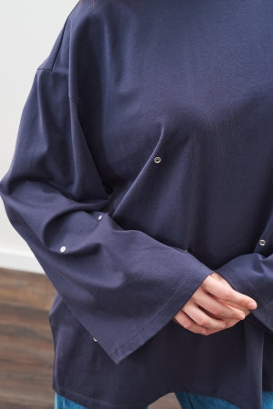 Snap Detail T-Shirt Navy Blue