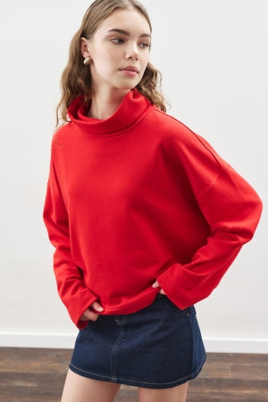 Oversized High Neck Sweatshirt Red