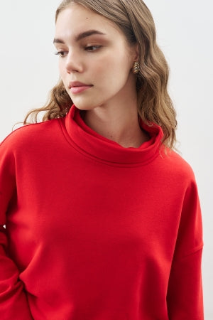 Oversized High Neck Sweatshirt Red