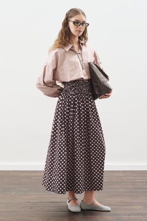 Polka Dot Gathered Skirt Brown