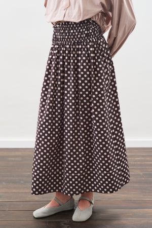 Polka Dot Gathered Skirt Brown
