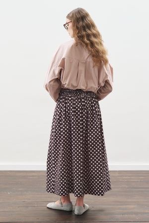 Polka Dot Gathered Skirt Brown