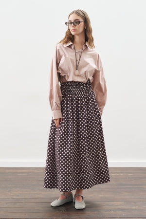 Polka Dot Gathered Skirt Brown