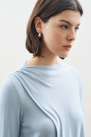 Drape Blouse With Scarf Detail Blue