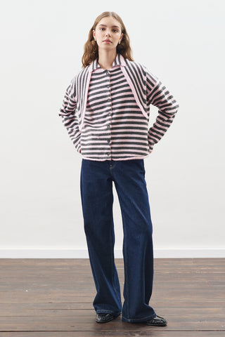 Striped Cardigan With Scarf Detail Pink