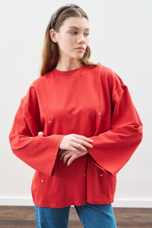 Snap Detail T-Shirt Red