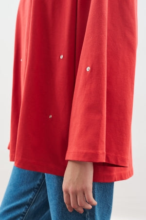 Snap Detail T-Shirt Red