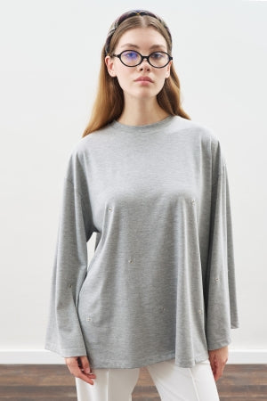 Snap Detail T-Shirt Grey Melange